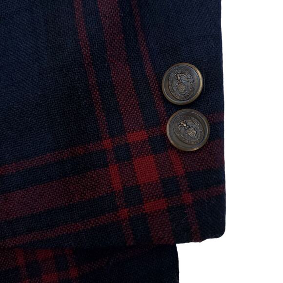 Vintage McDonogh School 100% Wool Uniform Blazer Jacket Blue Red Plaid Sz 34R - Picture 7 of 15